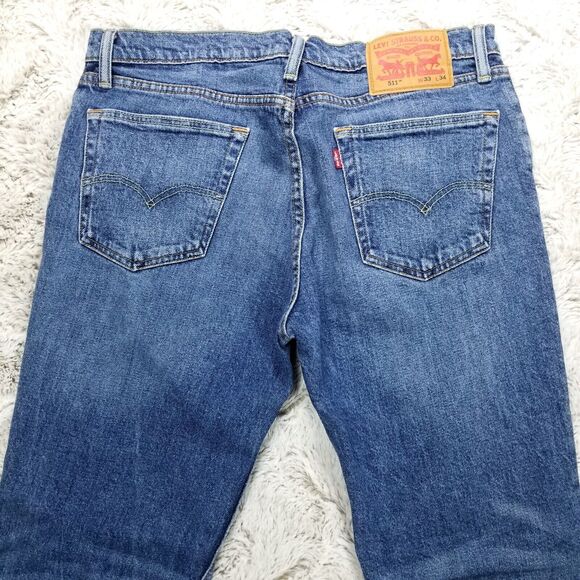 Levis Jeans Mens 33x30 Blue 511 Regular Straight Dark Wash American Denim - Picture 4 of 14